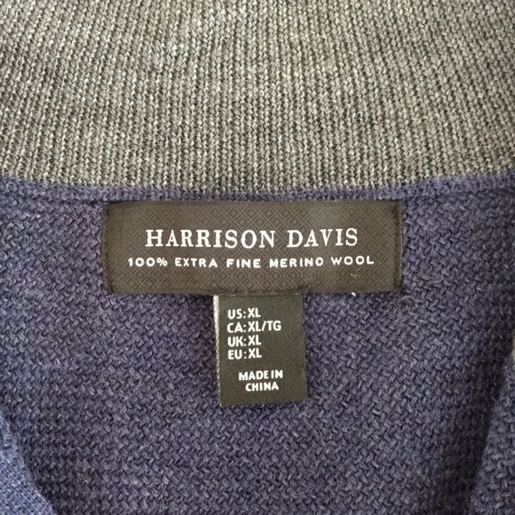 HARRISON DAVIS Sweater Men's XL Blue Fine Merino Wool 1/2 Zip Pullover Classic - Picture 6 of 8